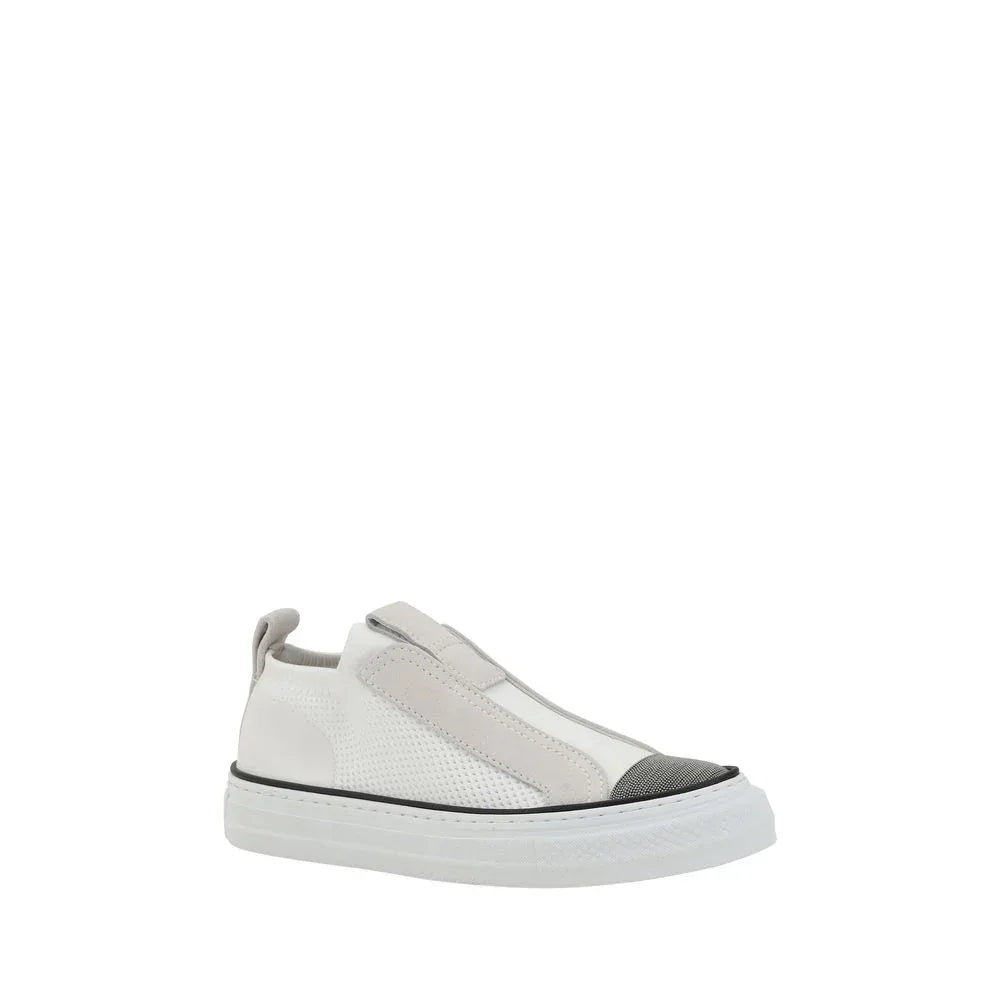 Brunello Cucinelli White Nylon Low Top Sneakers - Zeiniez