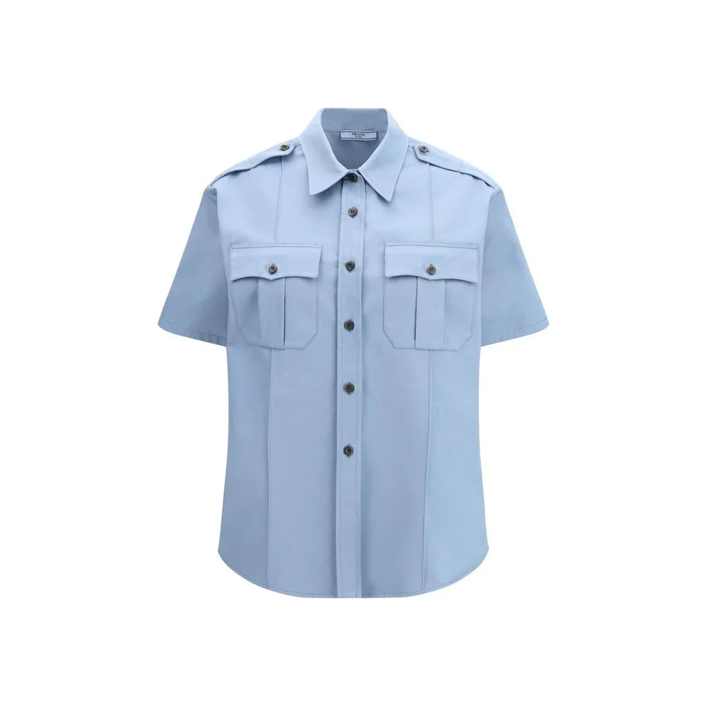 Prada Blue Cotton Shortsleeve Shirt - Zeiniez