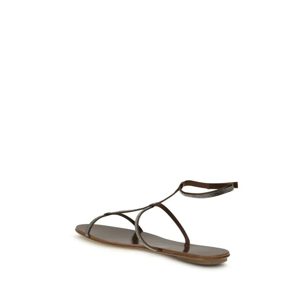 Pedro García Brown Calf Leather Bos Taurus Strap-On Sandals - Zeiniez