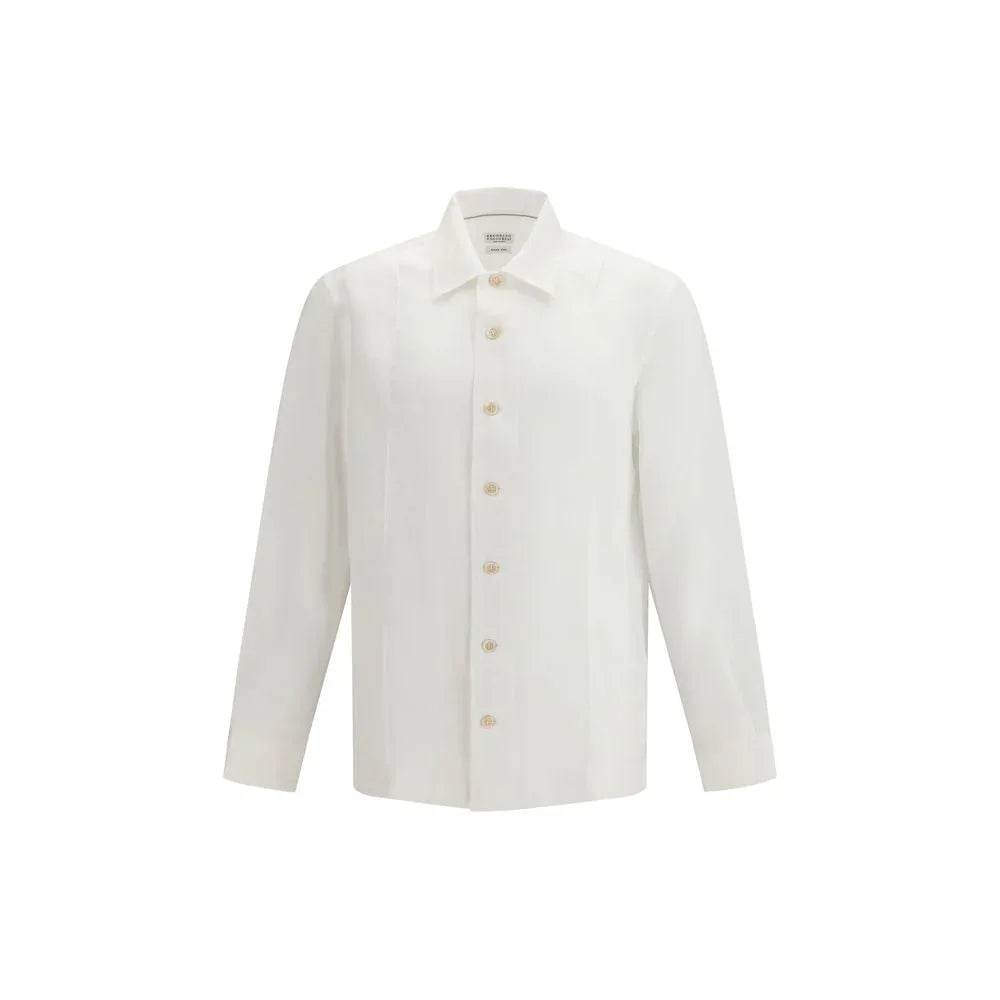 Brunello Cucinelli White Linen Dress Shirt - Zeiniez