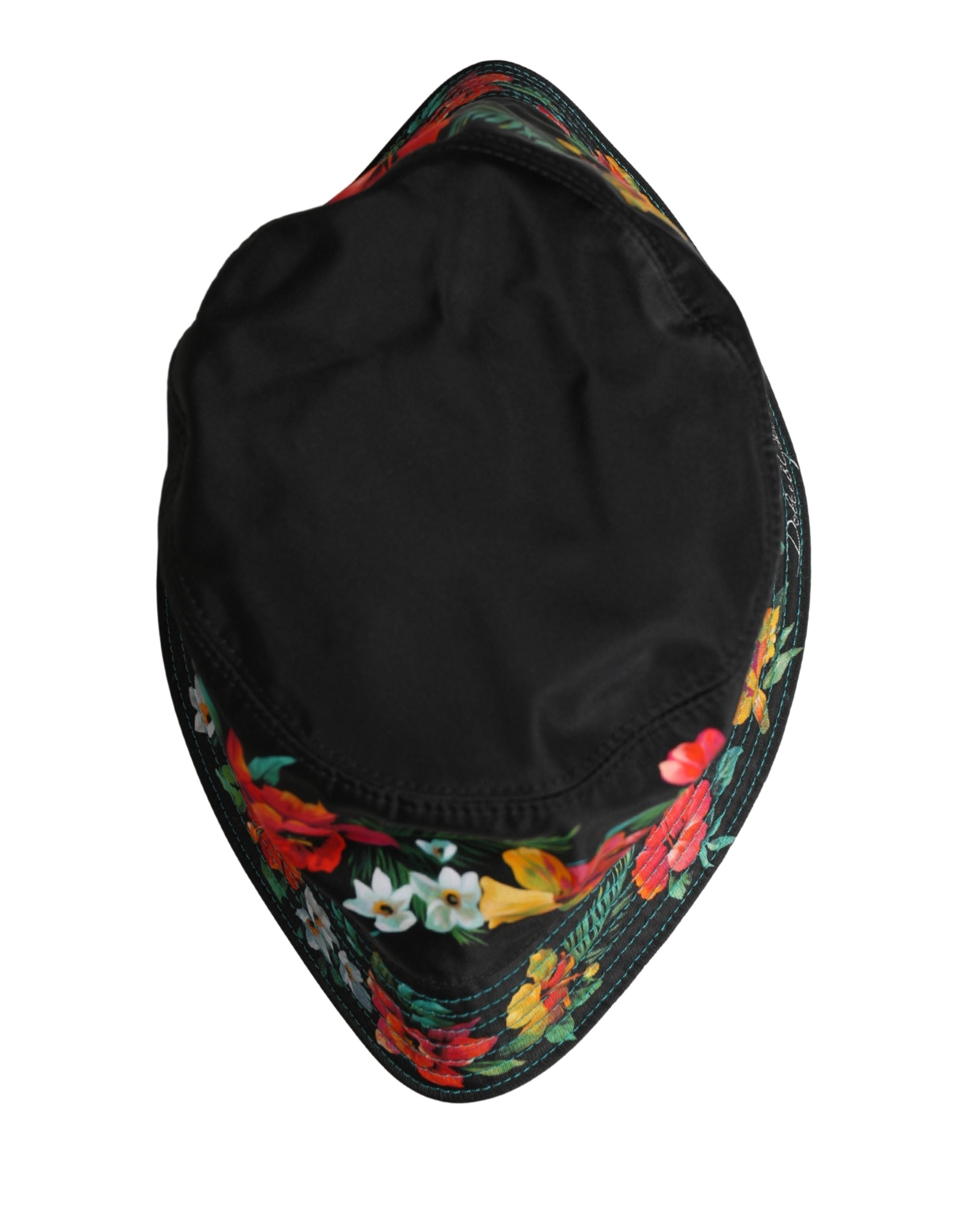 Dolce & Gabbana Men Black Floral Print Nylon Fisherman Cap Hat
