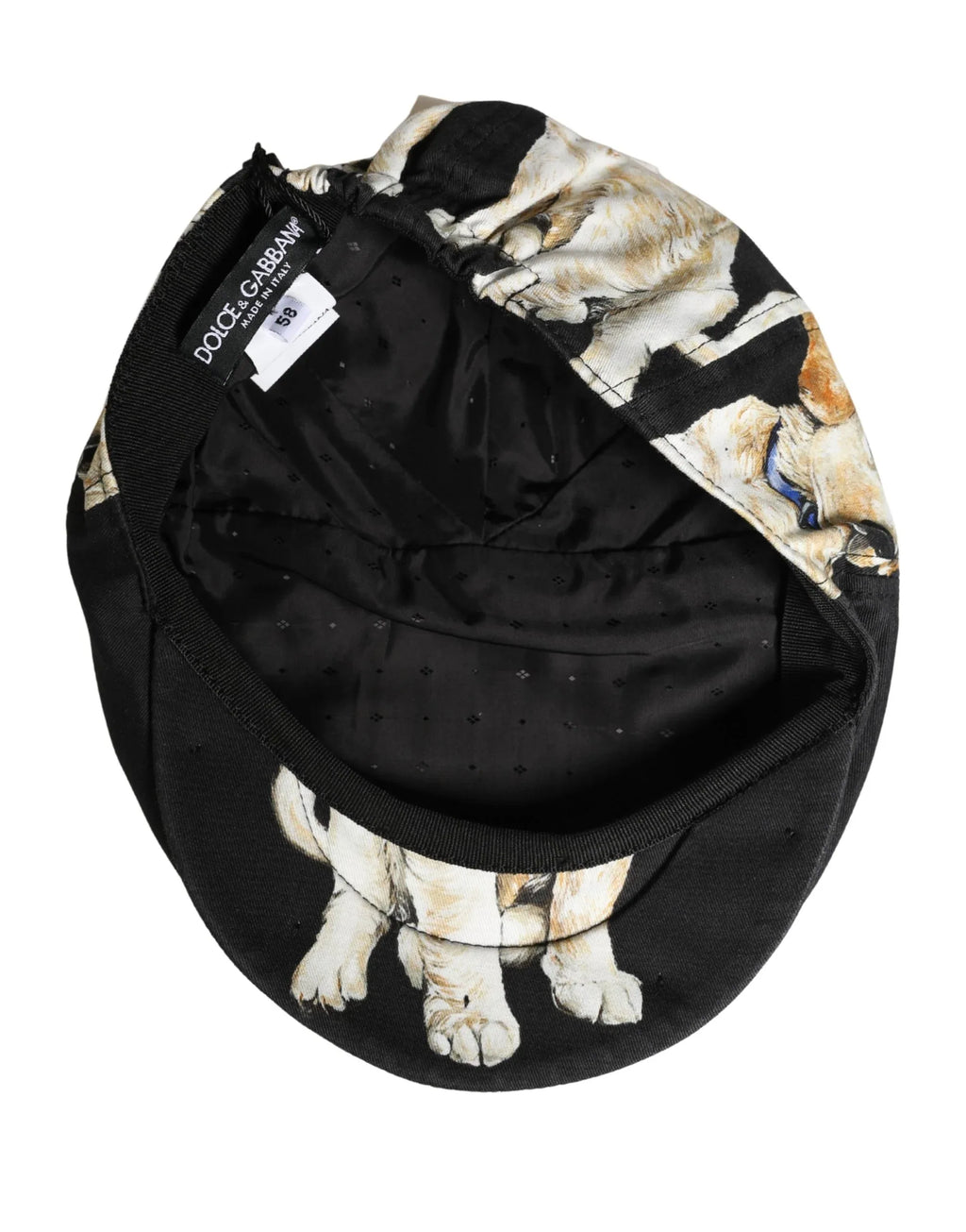 Dolce & Gabbana Men Black Dog Cotton Newsboy Cloth Capello Hat - Zeiniez