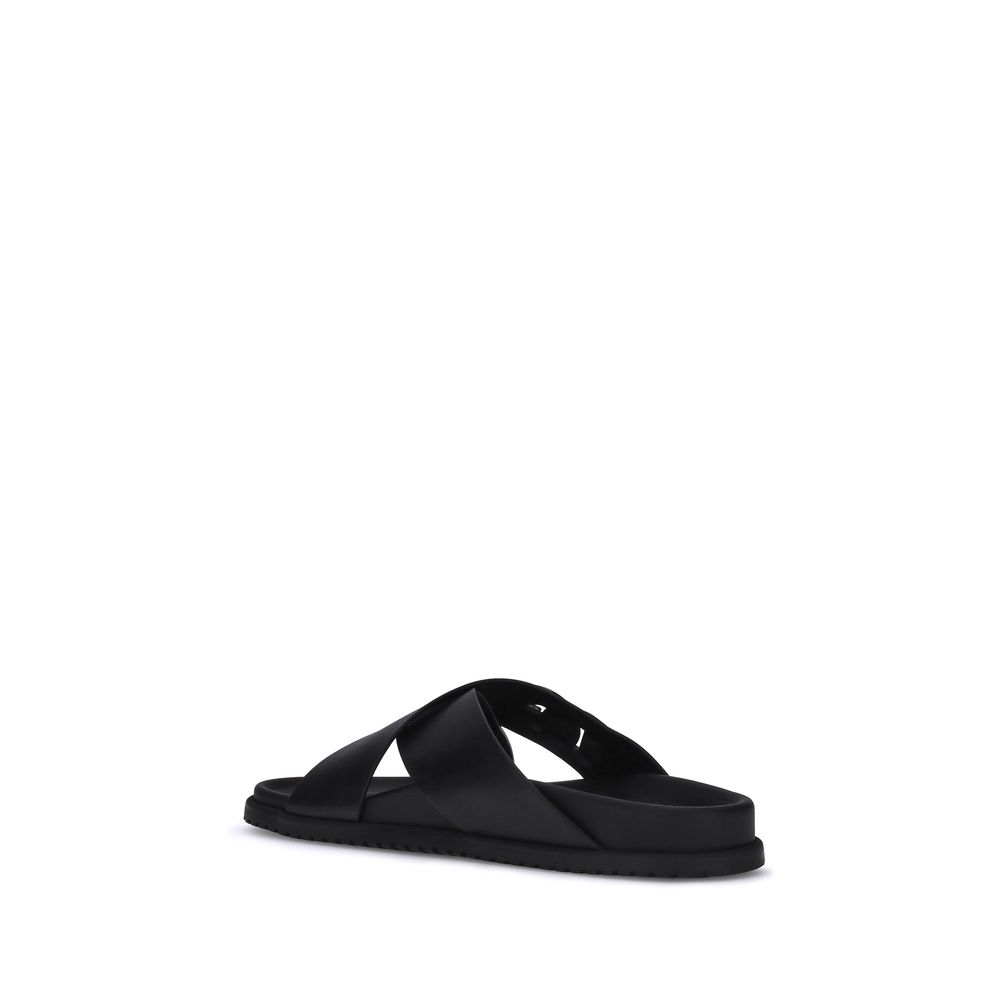 Dolce & Gabbana Black Calf Leather Bos Taurus Flat Sandals