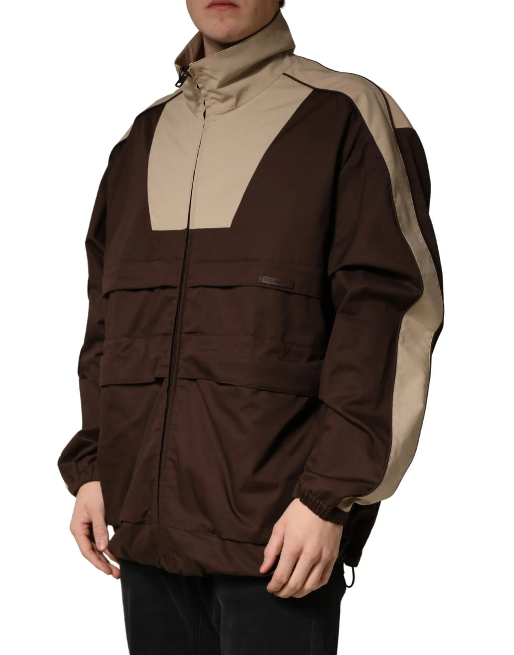 Dolce & Gabbana Brown Beige Cotton Zip Windbreaker Jacket - Zeiniez