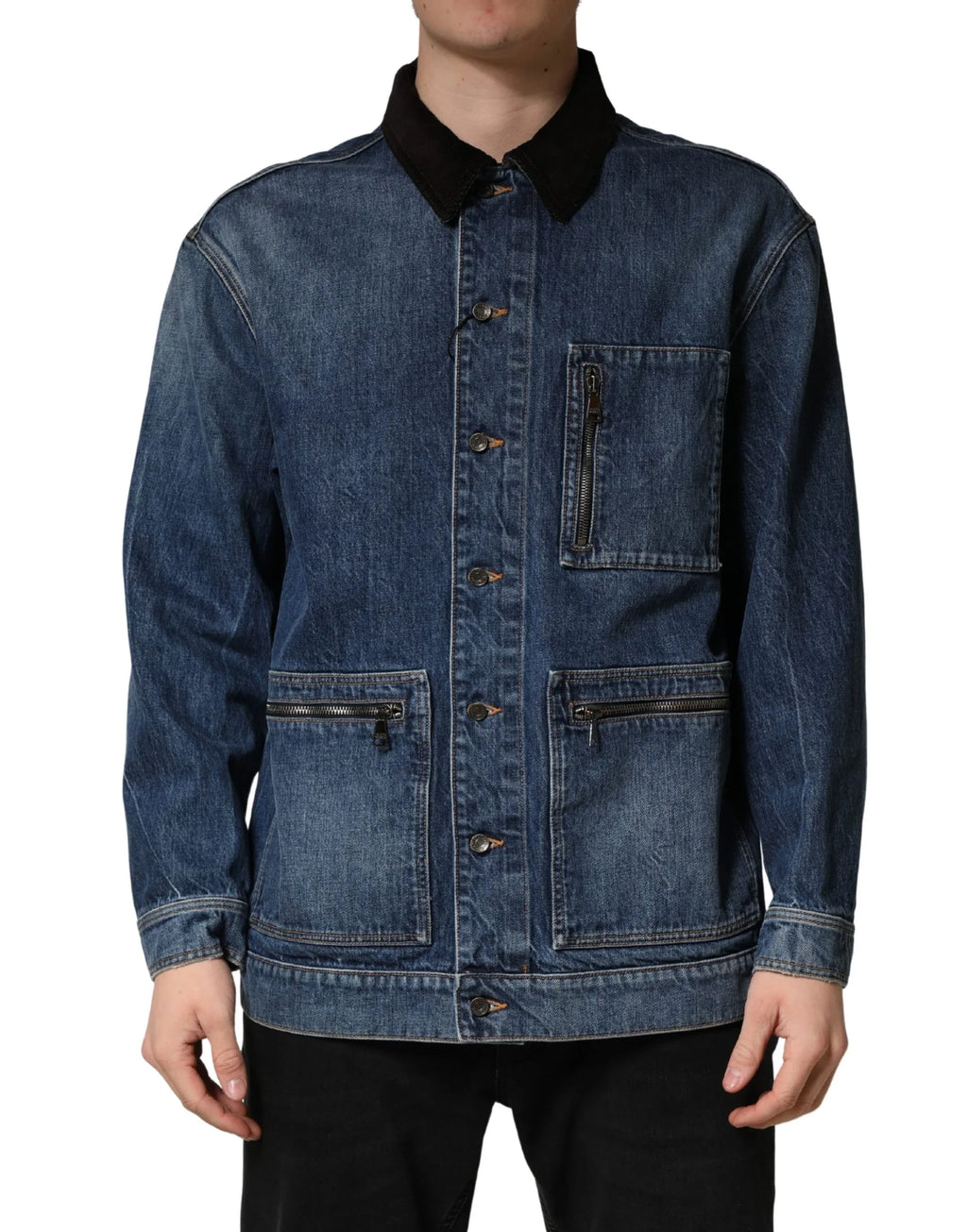 Dolce & Gabbana Black Blue Cotton Denim Blouson Men Jacket - Zeiniez
