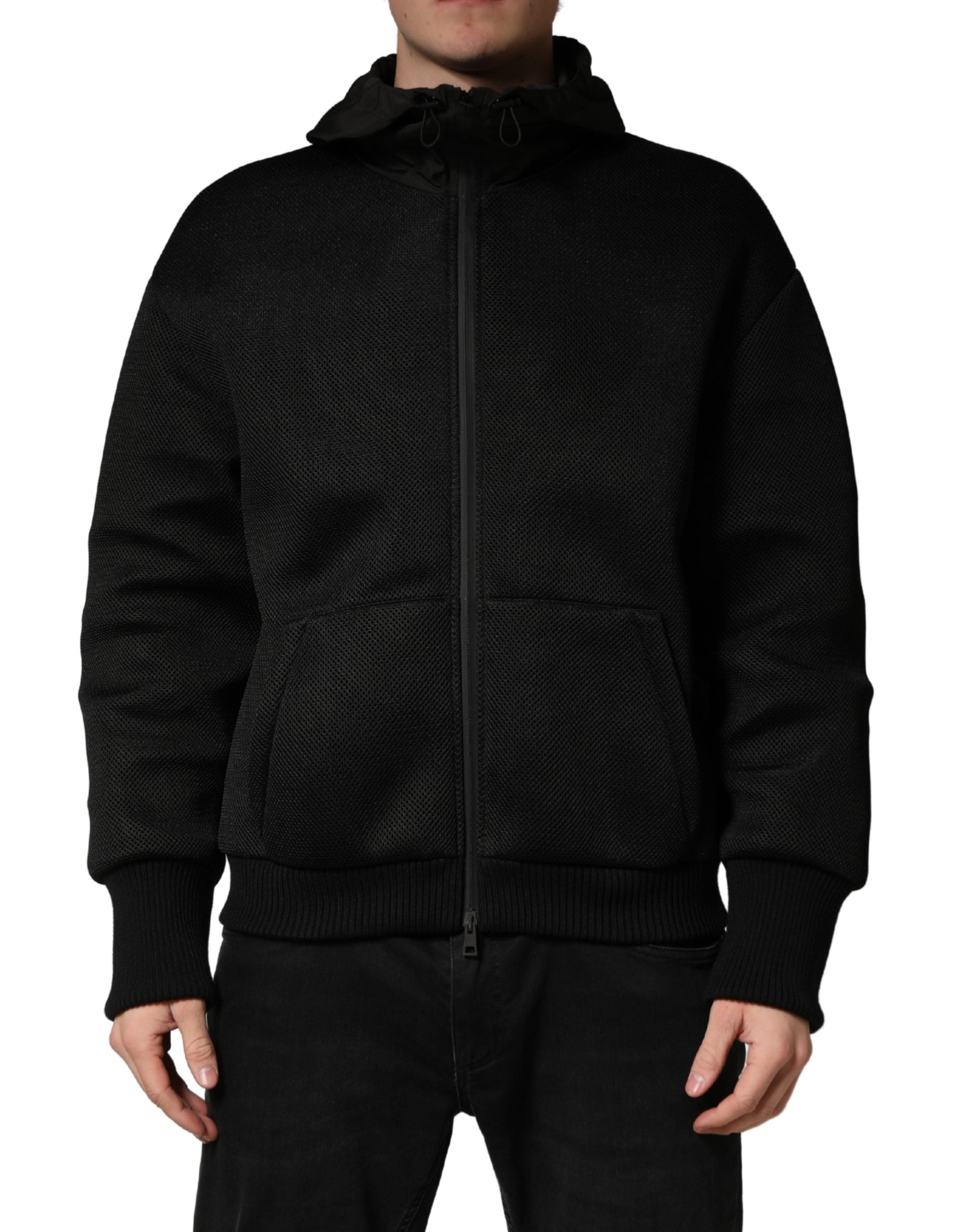 Dolce & Gabbana Men Black Hooded Full Zip Bomber Jacket