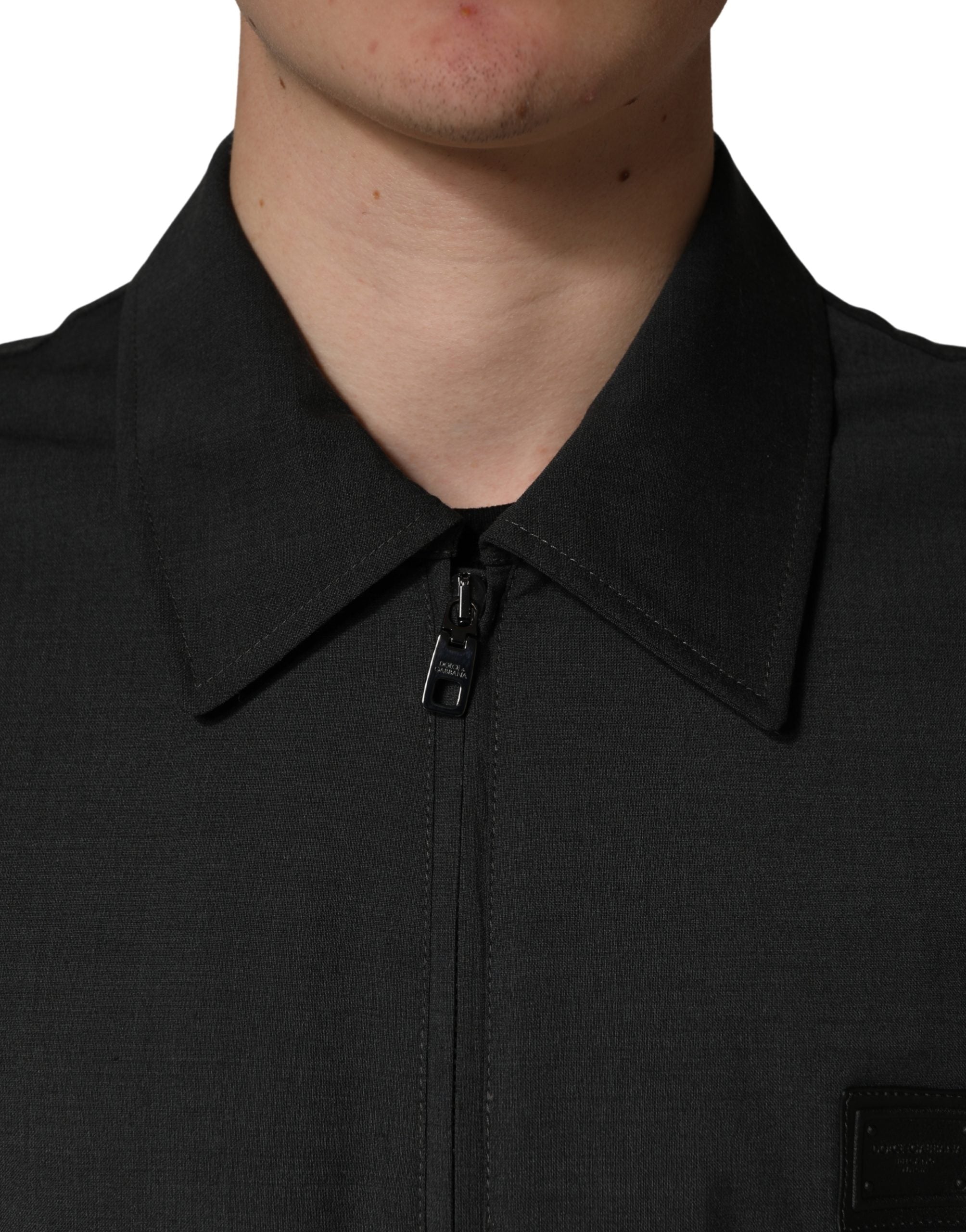 Dolce & Gabbana Black Wool Logo Full Zip Men Bomber Jacket