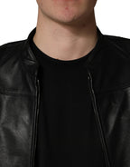 Dolce & Gabbana Black Nylon Full Zip Men Biker Coat Jacket