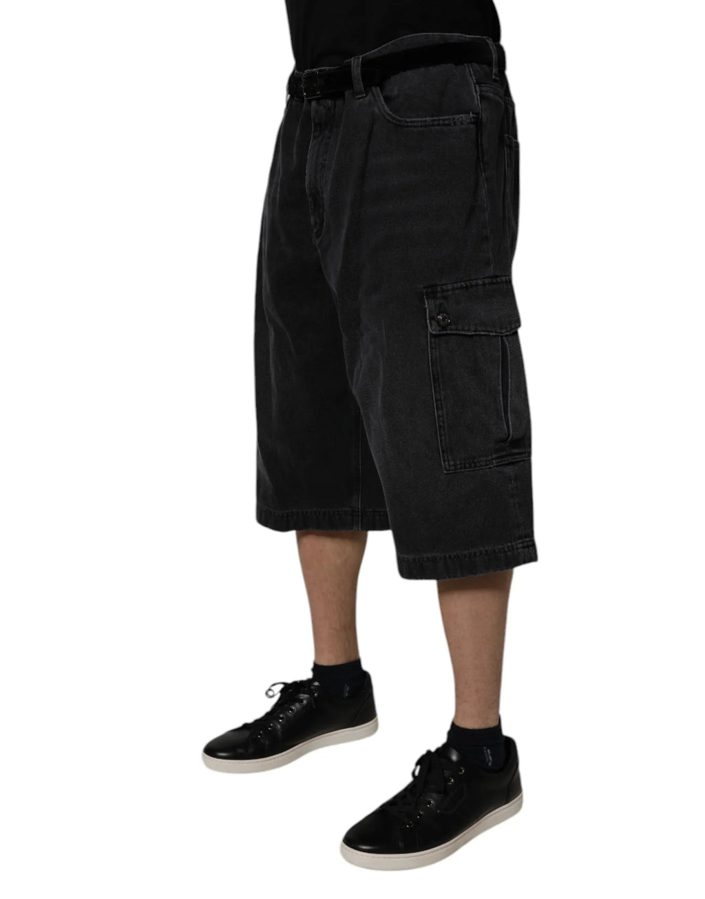 Dolce & Gabbana Black Mid Waist Denim Cargo Bermuda Shorts - Zeiniez