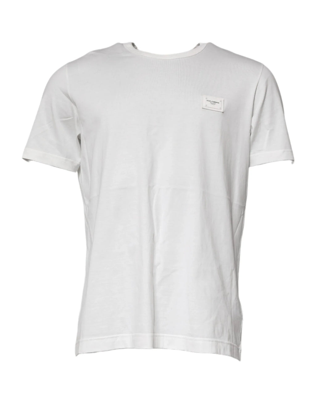 Dolce & Gabbana White Logo Plaque Cotton Crew Neck T-shirt - Zeiniez