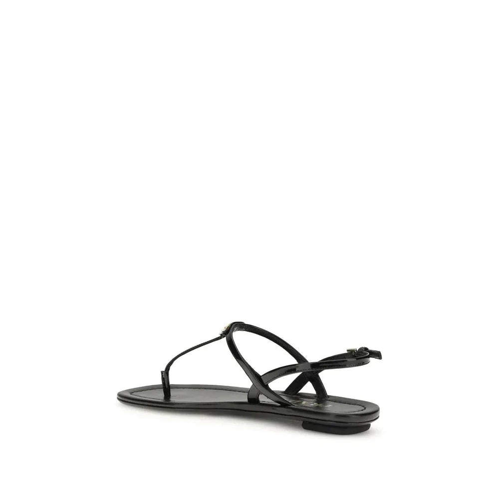 Prada Black Calf Leather Bos Taurus Flip-Flop Sandals - Zeiniez