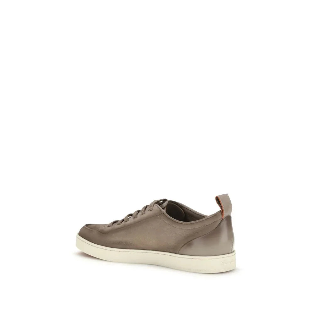 Santoni Beige Calf Leather Bos Taurus Low Top Sneakers - Zeiniez