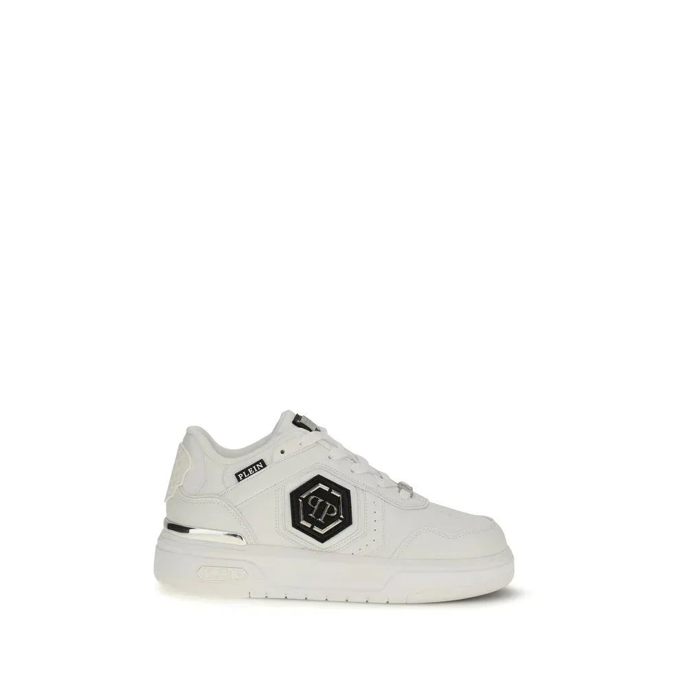Philipp Plein White Calf Leather Bos Taurus Athletic Sneakers - Zeiniez