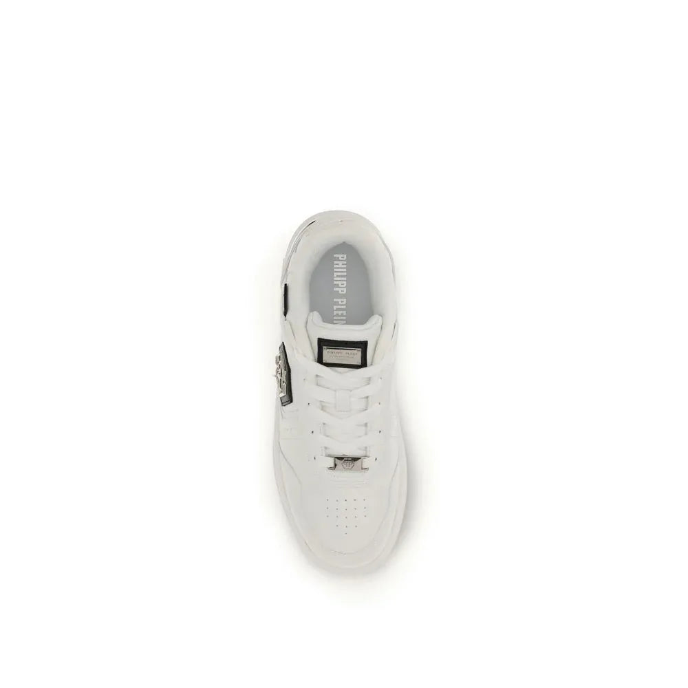 Philipp Plein White Calf Leather Bos Taurus Athletic Sneakers - Zeiniez