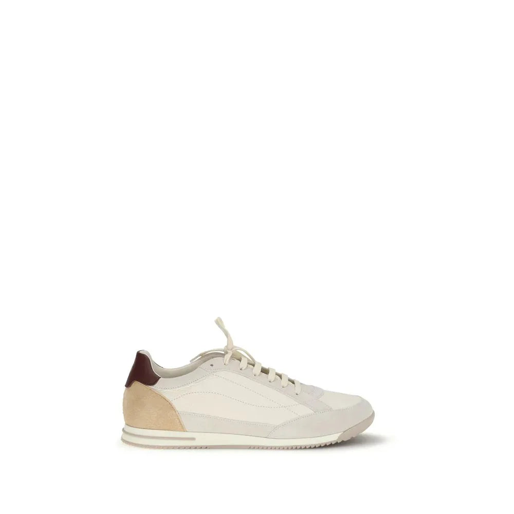 Brunello Cucinelli Beige Calf Leather Bos Taurus Sneakers - Zeiniez