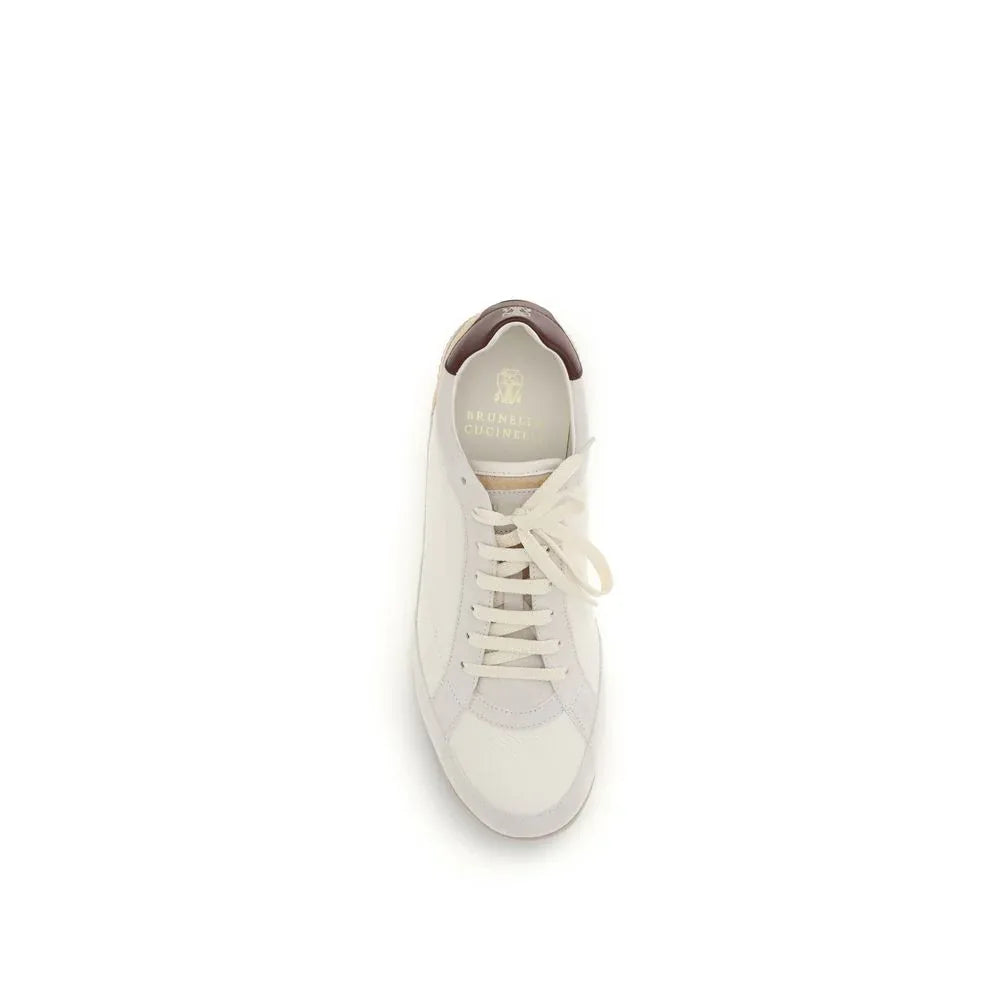 Brunello Cucinelli Beige Calf Leather Bos Taurus Sneakers - Zeiniez