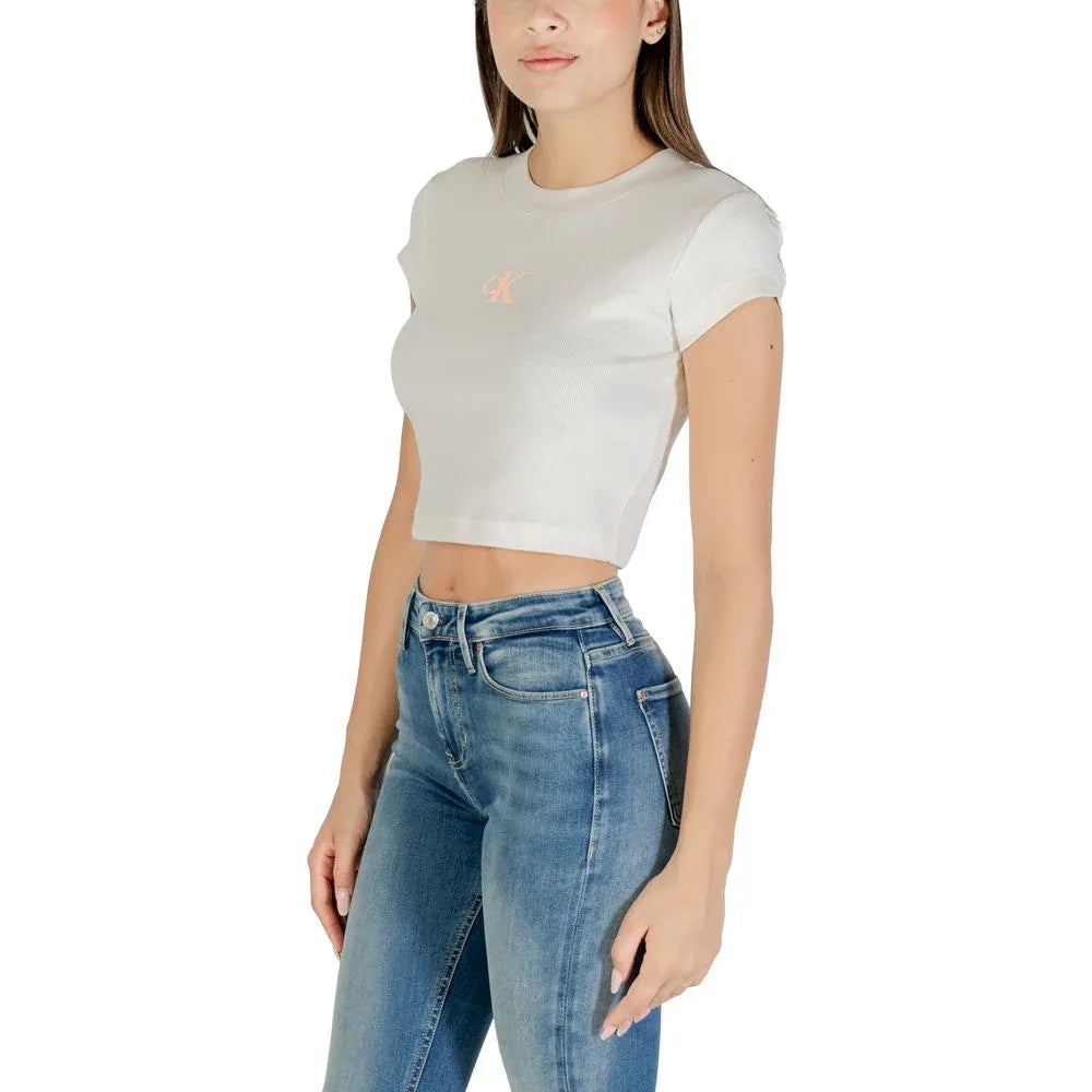 Calvin Klein Jeans Cream Cotton T-Shirt - Zeiniez
