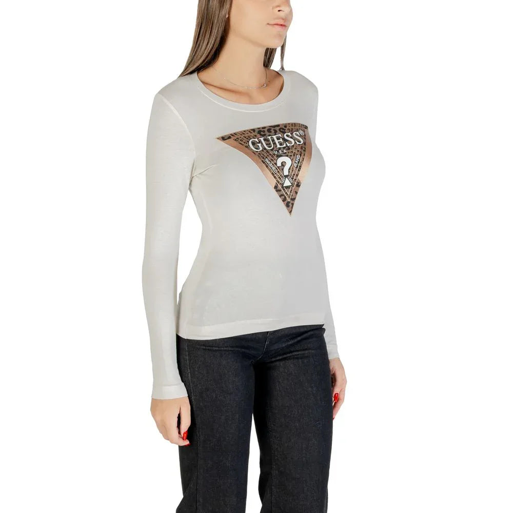 Guess Cream Cotton Long Sleeve T-Shirt - Zeiniez