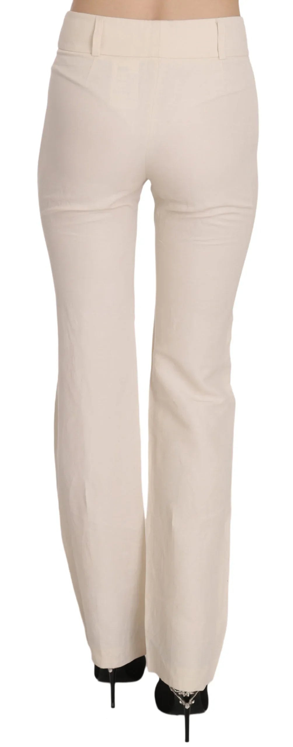 LAUREL White High Waist Silk Blend Flared Dress Trousers Pants - Zeiniez