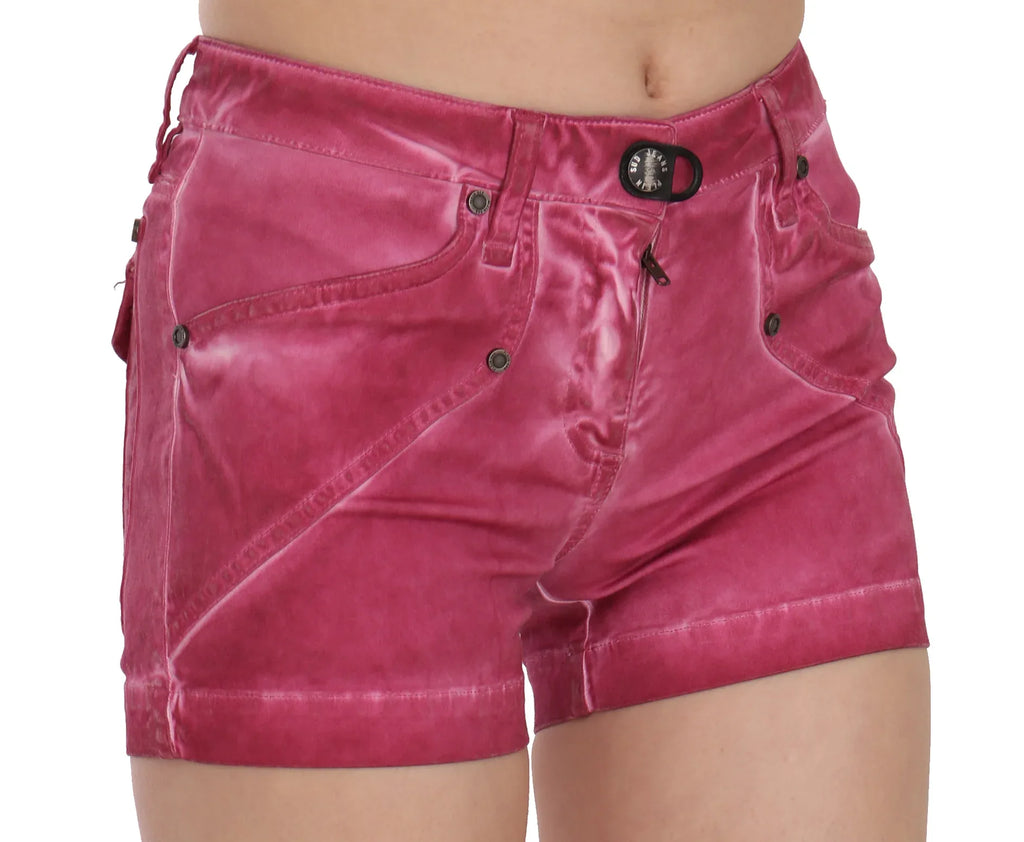 PLEIN SUD Pink Mid Waist Cotton Mini Denim Shorts - Zeiniez