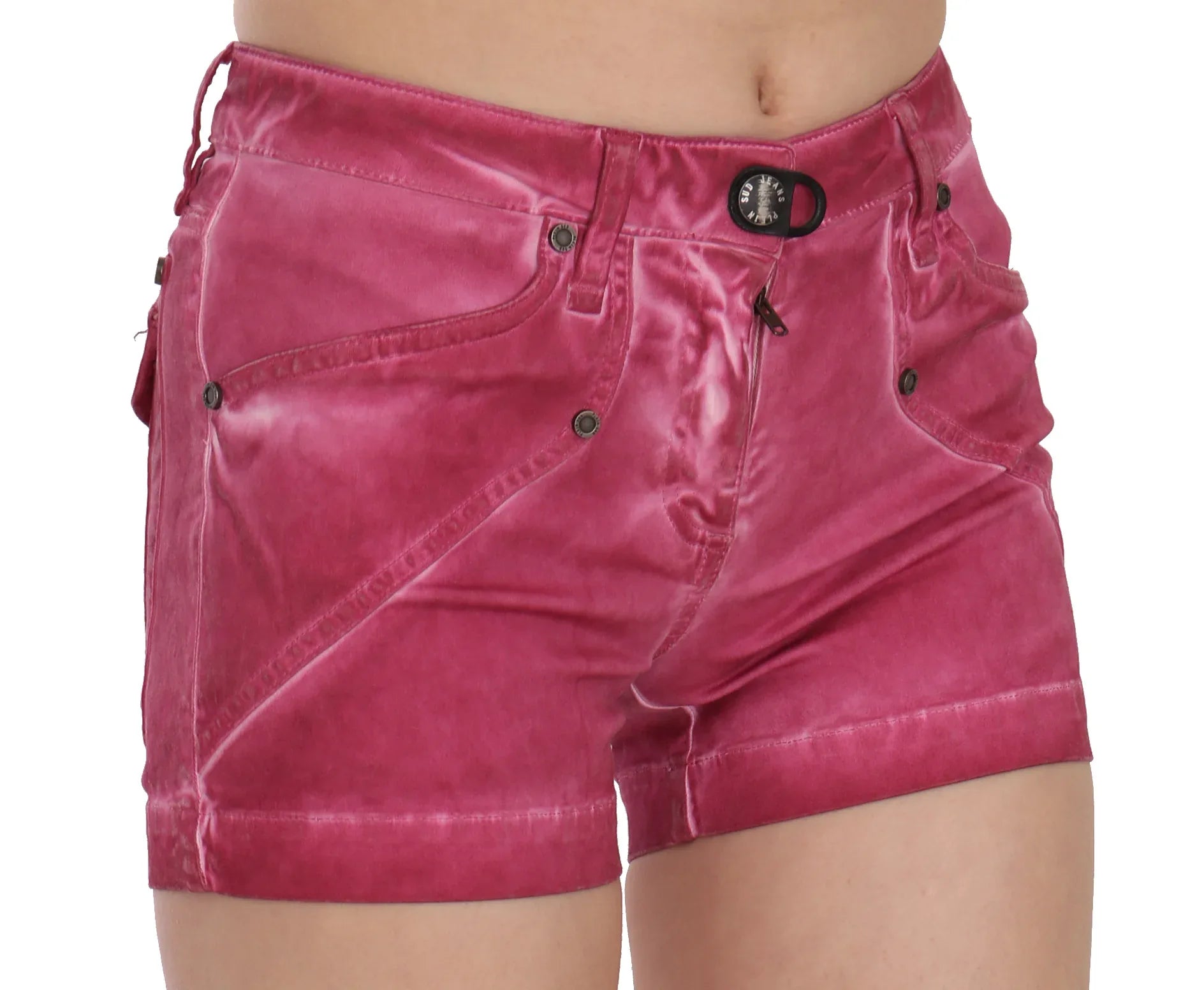 PLEIN SUD Pink Mid Waist Cotton Mini Denim Shorts - Zeiniez