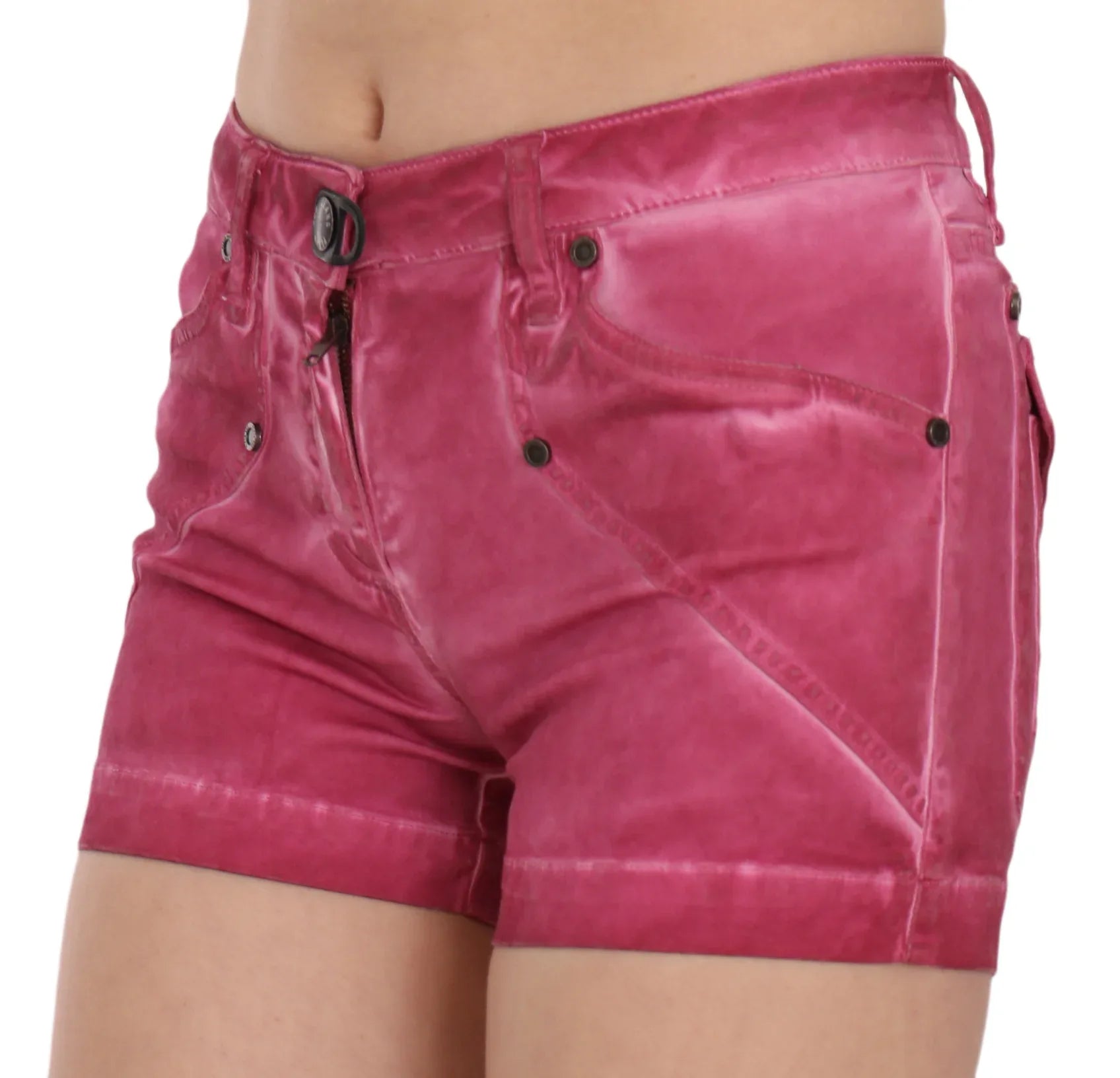 PLEIN SUD Pink Mid Waist Cotton Mini Denim Shorts - Zeiniez