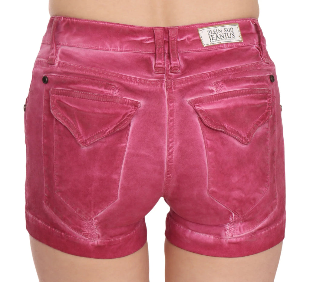 PLEIN SUD Pink Mid Waist Cotton Mini Denim Shorts - Zeiniez