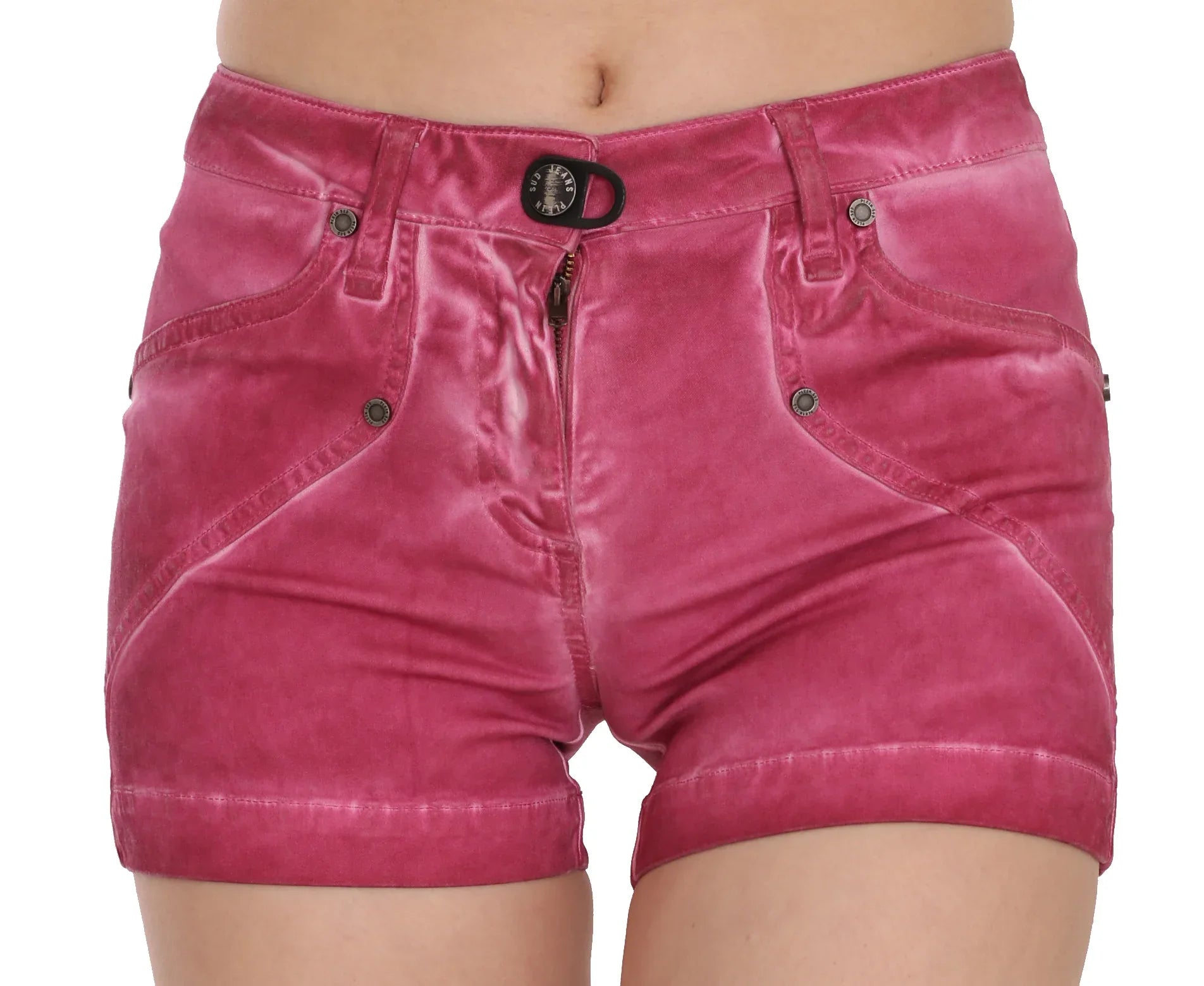 PLEIN SUD Pink Mid Waist Cotton Mini Denim Shorts - Zeiniez