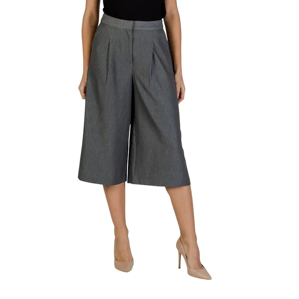 ICHI Gray Polyester Cropped Pants - Zeiniez