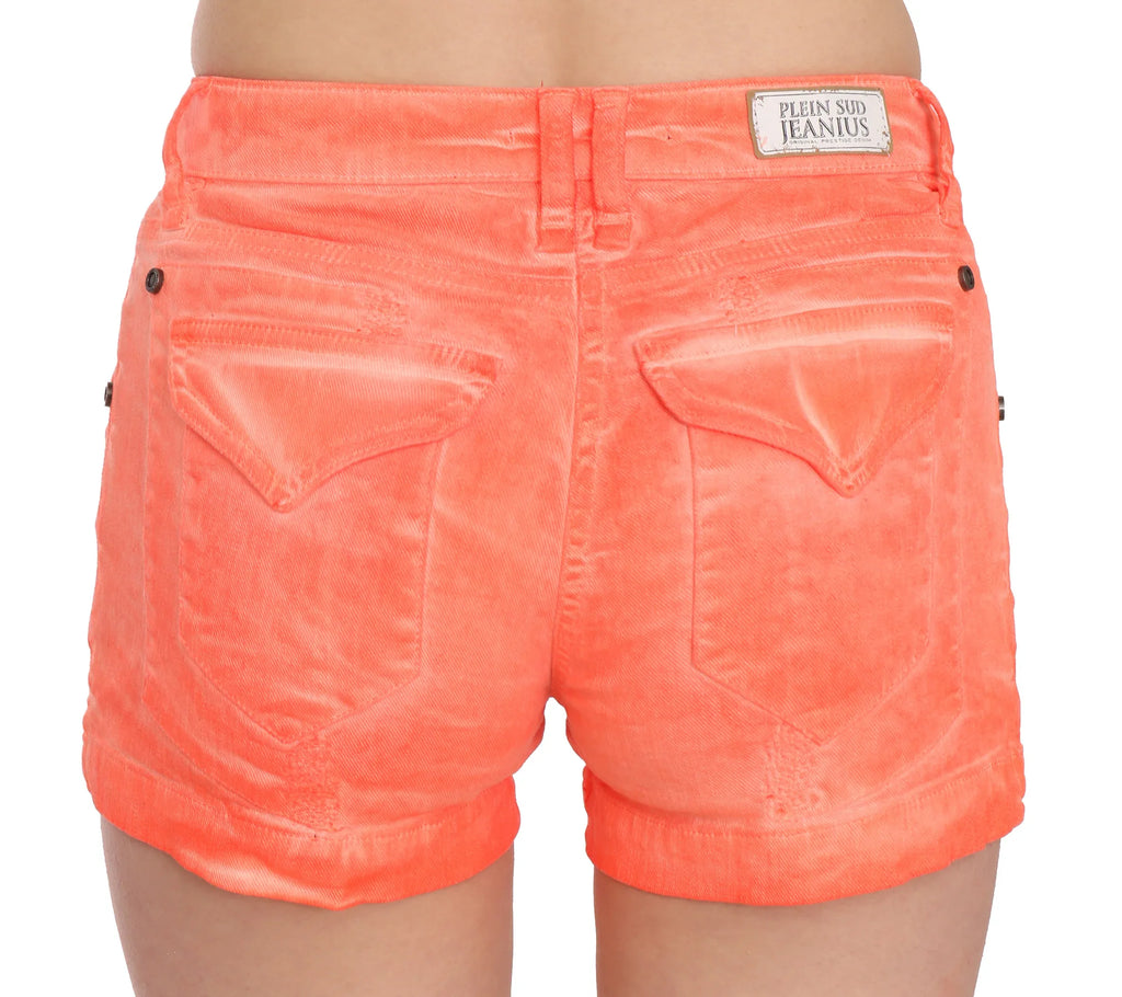 PLEIN SUD Orange Mid Waist Cotton Denim Mini Shorts - Zeiniez