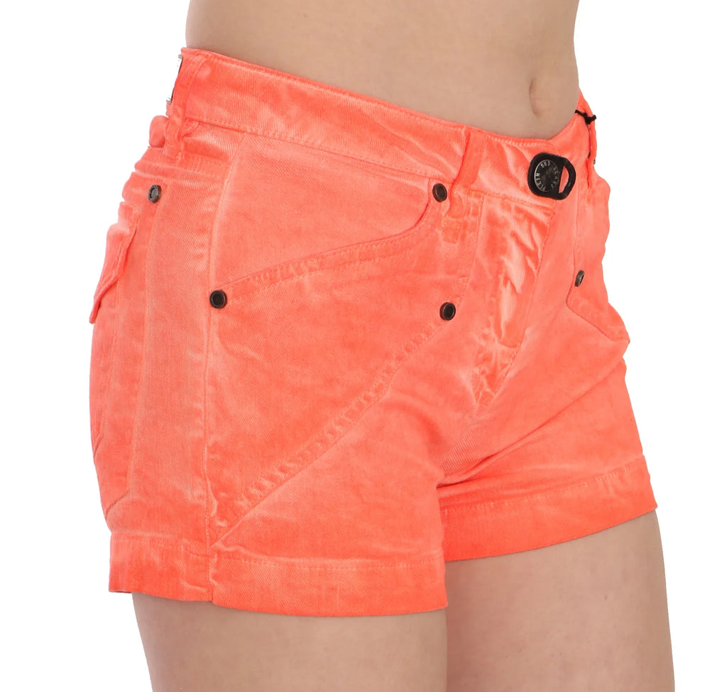 PLEIN SUD Orange Mid Waist Cotton Denim Mini Shorts - Zeiniez