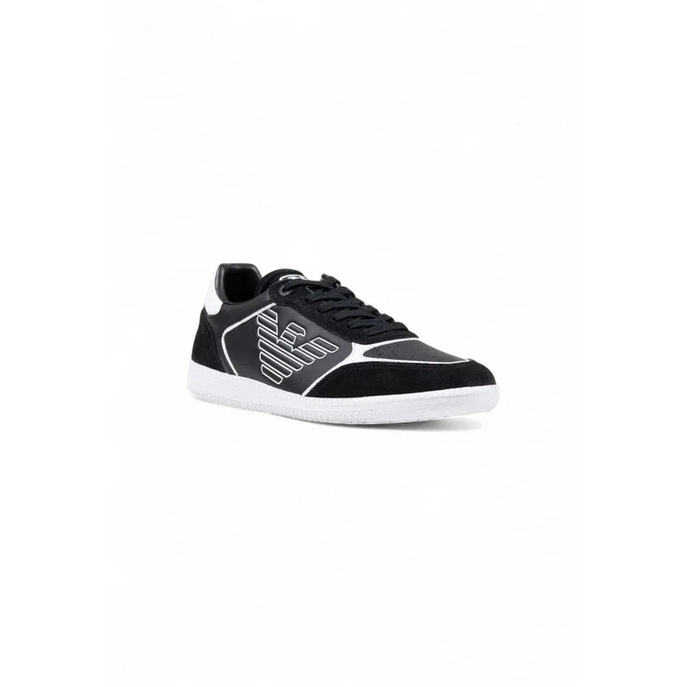 EA7 Emporio Armani Black And White Leather Athletic Sneakers - Zeiniez