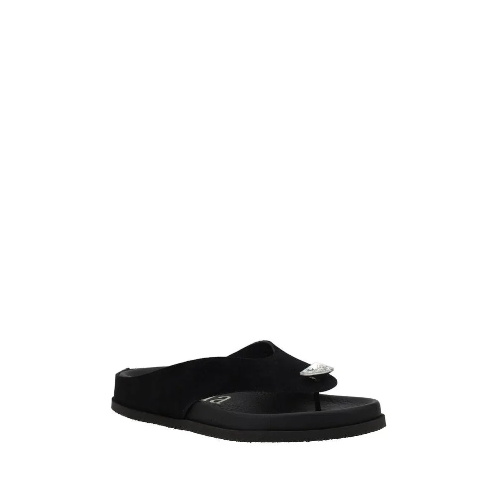 Pedro García Black Calf Leather Bos Taurus Strap-On Sandals