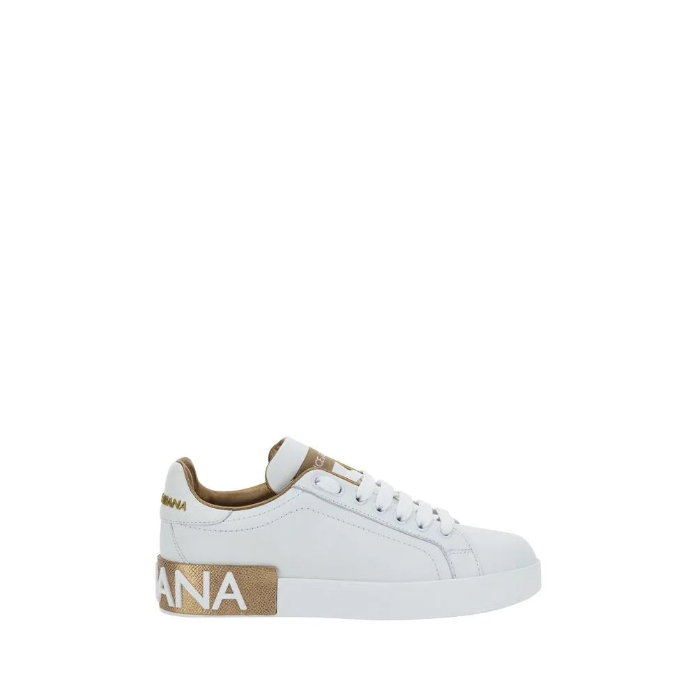 Dolce & Gabbana White Calf Leather Bos Taurus Low Top Sneakers