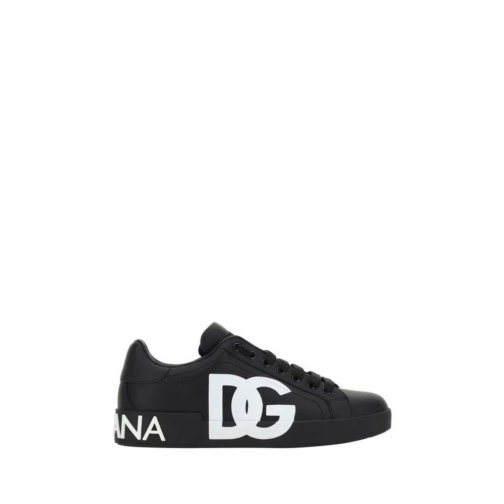 Dolce & Gabbana Black Calf Leather Bos Taurus Low Top Sneakers