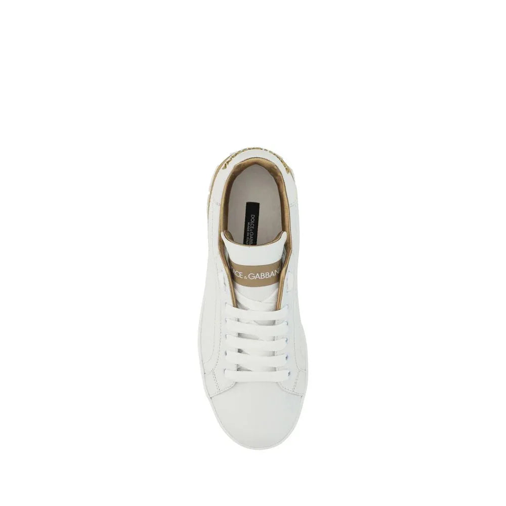 Dolce & Gabbana White Calf Leather Bos Taurus Low Top Sneakers
