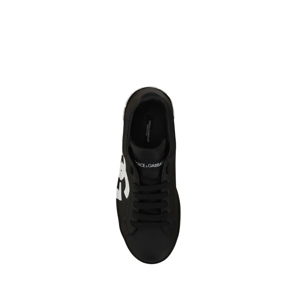 Dolce & Gabbana Black Calf Leather Bos Taurus Low Top Sneakers