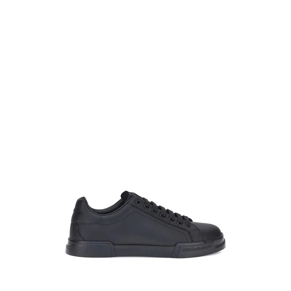 Dolce & Gabbana Black Calf Leather Bos Taurus Low Top Sneakers - Zeiniez