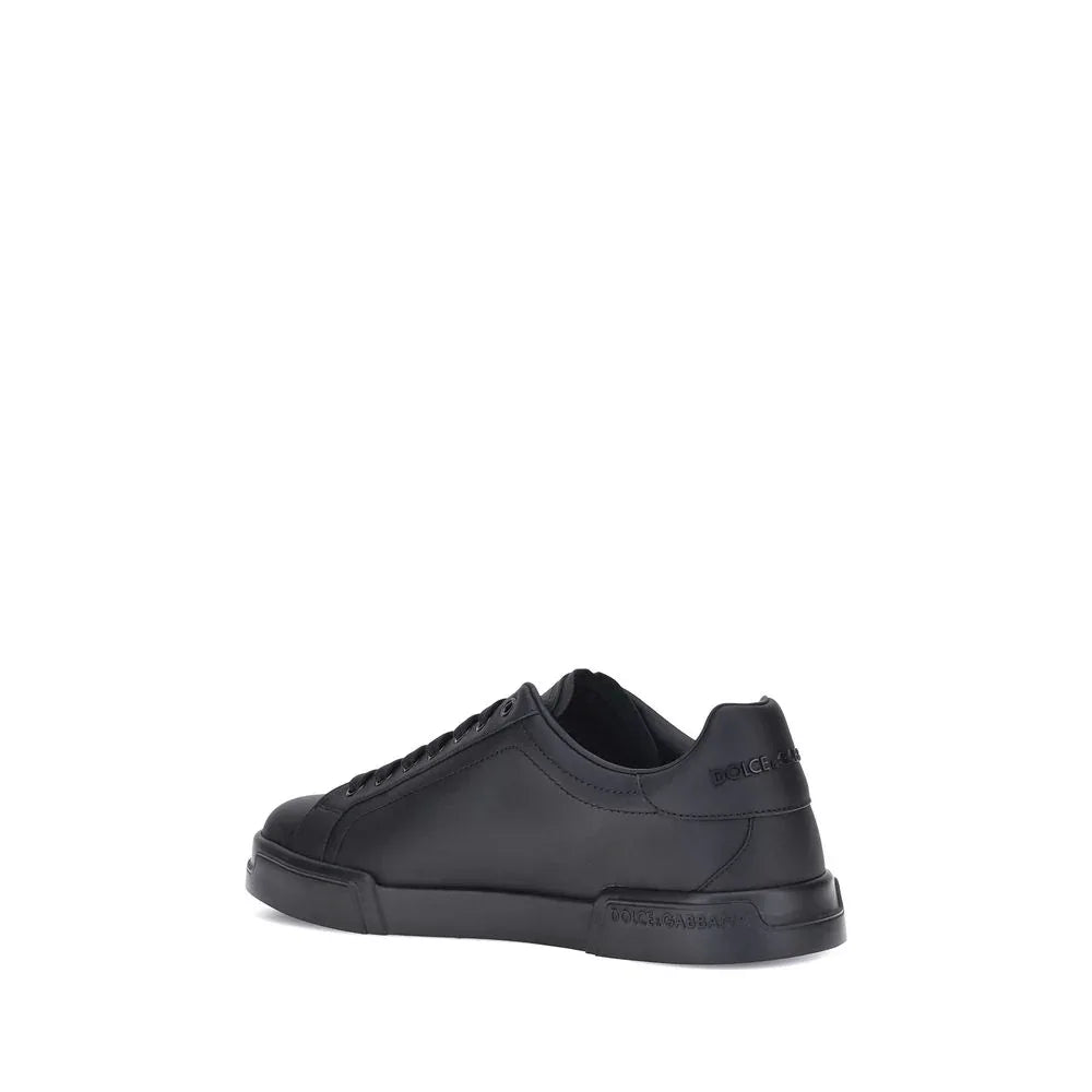 Dolce & Gabbana Black Calf Leather Bos Taurus Low Top Sneakers - Zeiniez