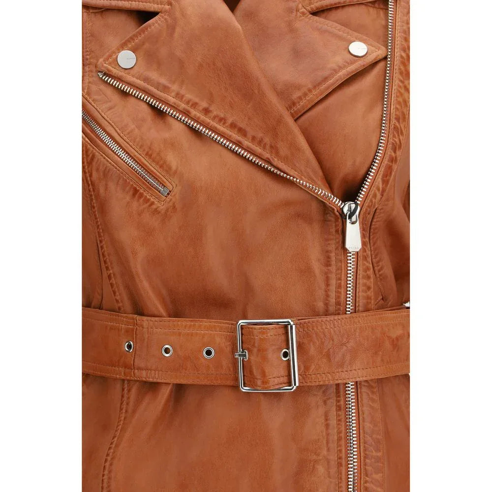 PINKO Brown Goatskin Sleveless Jacket - Zeiniez