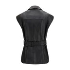 PINKO Black Goatskin Sleveless Jacket - Zeiniez