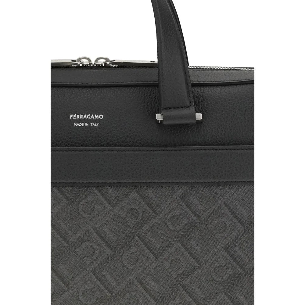Ferragamo Gray Calf Leather Bos Taurus Briefcase - Zeiniez