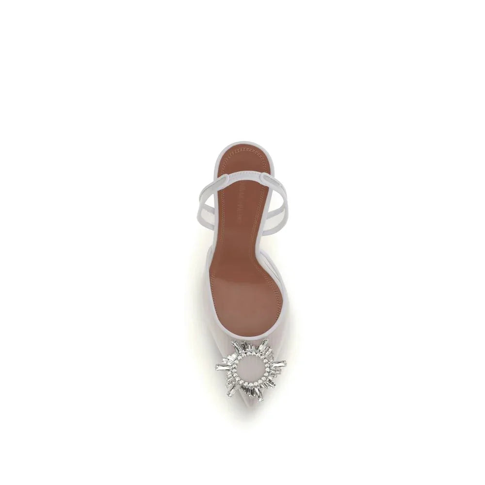 Amina Muaddi White Calf Leather Bos Taurus High Heel Pumps - Zeiniez