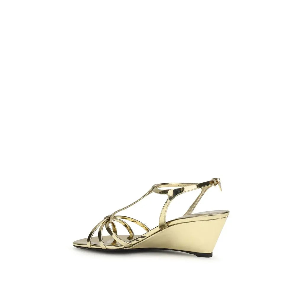 Prada Gold Calf Leather Bos Taurus Wedge Sandals