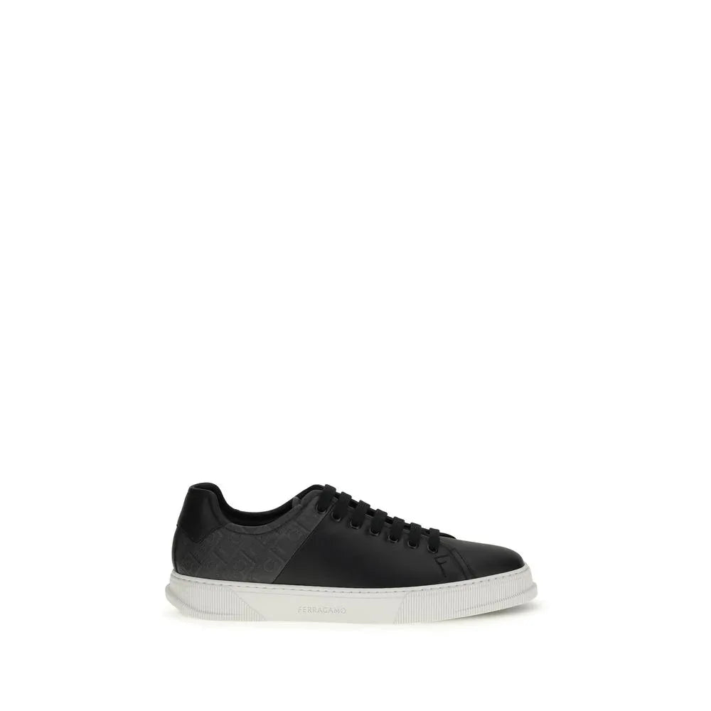 Ferragamo Black Calf Leather Bos Taurus Low Top Sneakers - Zeiniez