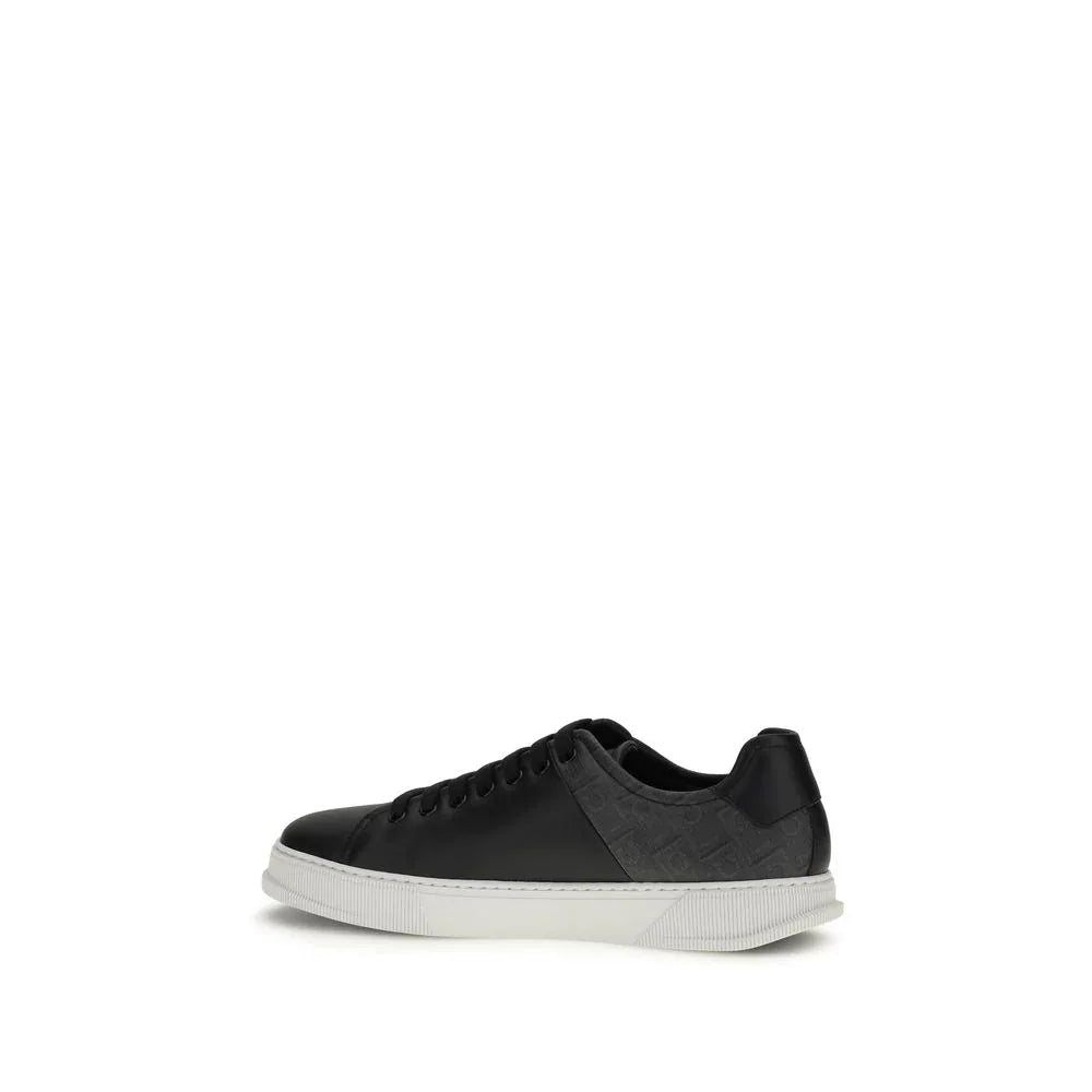 Ferragamo Black Calf Leather Bos Taurus Low Top Sneakers - Zeiniez
