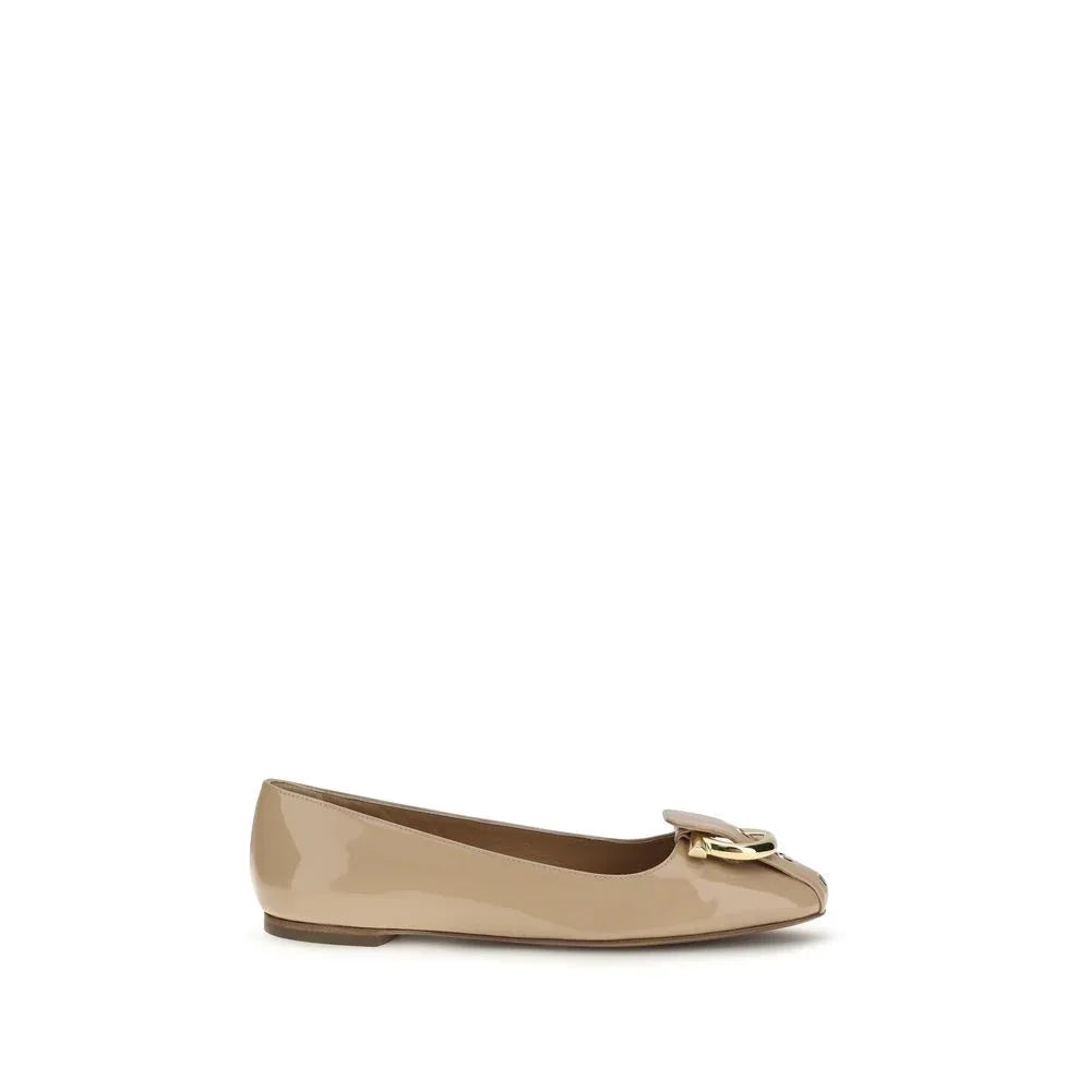 Ferragamo Beige Calf Leather Bos Taurus Ballet Flats