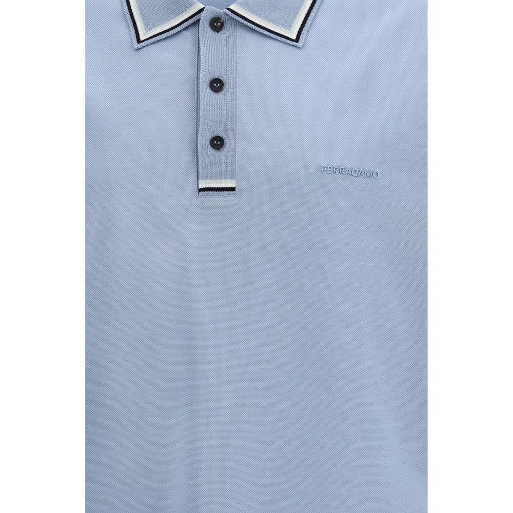 Ferragamo Blue Cotton Polo Shirt