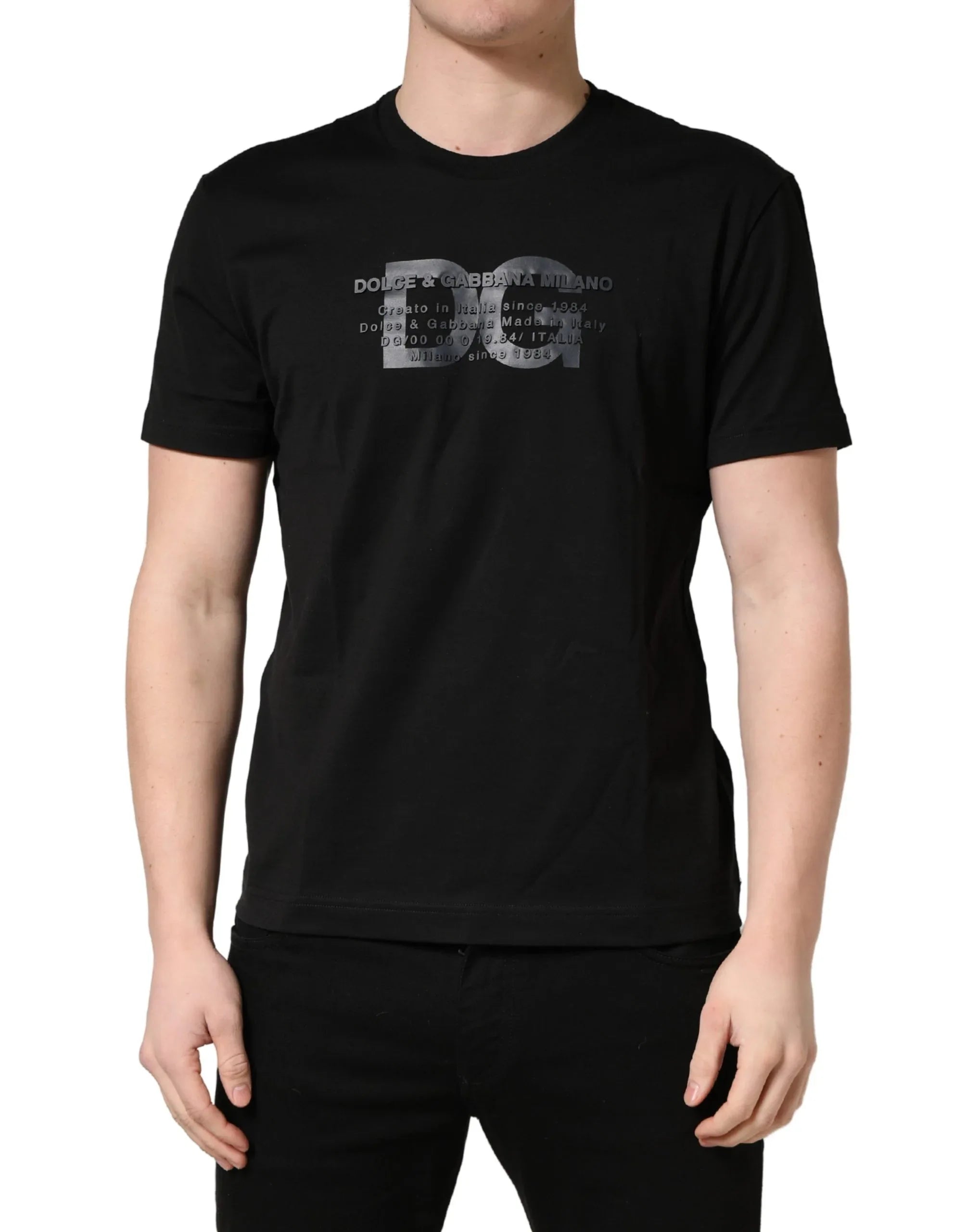 DOLCE&GABBANA - DOLCE&GABBANA とろみTシャツ&NYコレクション 清涼オールインワン 39 MASQ Black Logo DG Print Cotton Crew Neck T-shirt – Zeiniez
