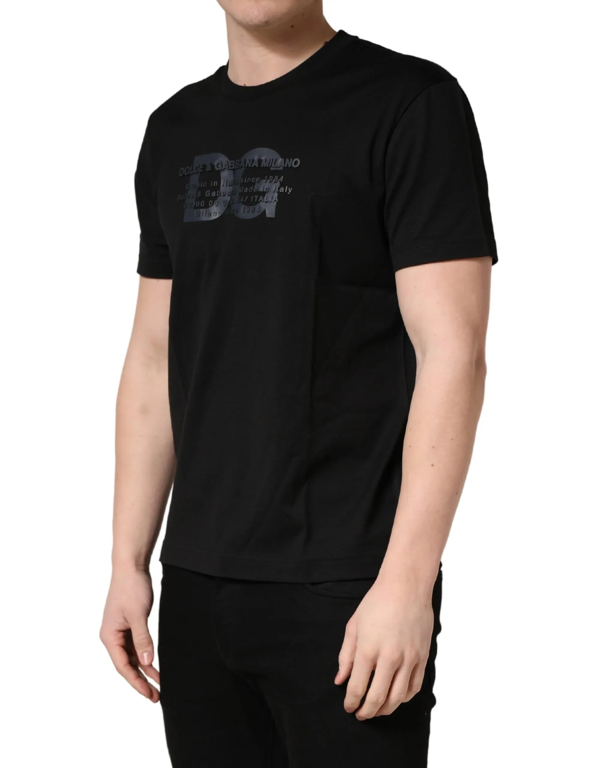 +39 MASQ Black Logo DG Print Cotton Crew Neck T-shirt - Zeiniez